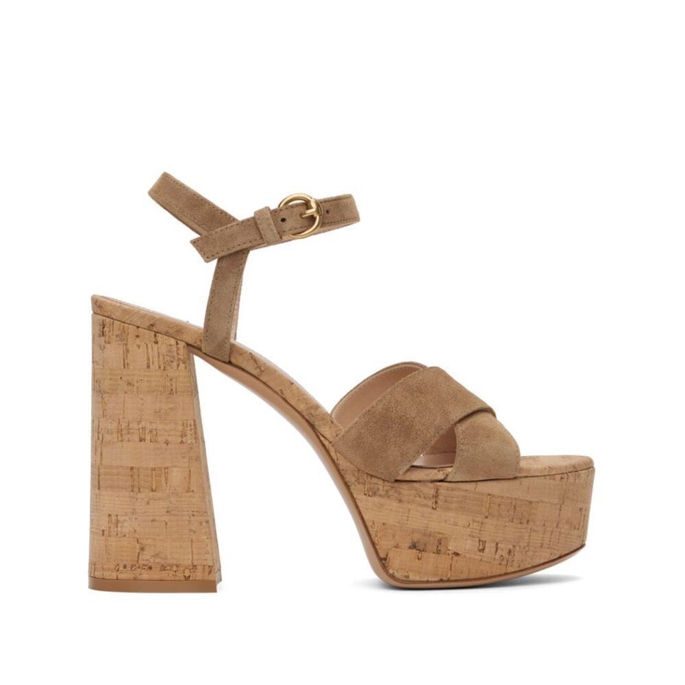 GIANVITO ROSSI BEBE CAMOSCIO+CORK Heeled Sandals in Biege NWB Size 41/ US 11